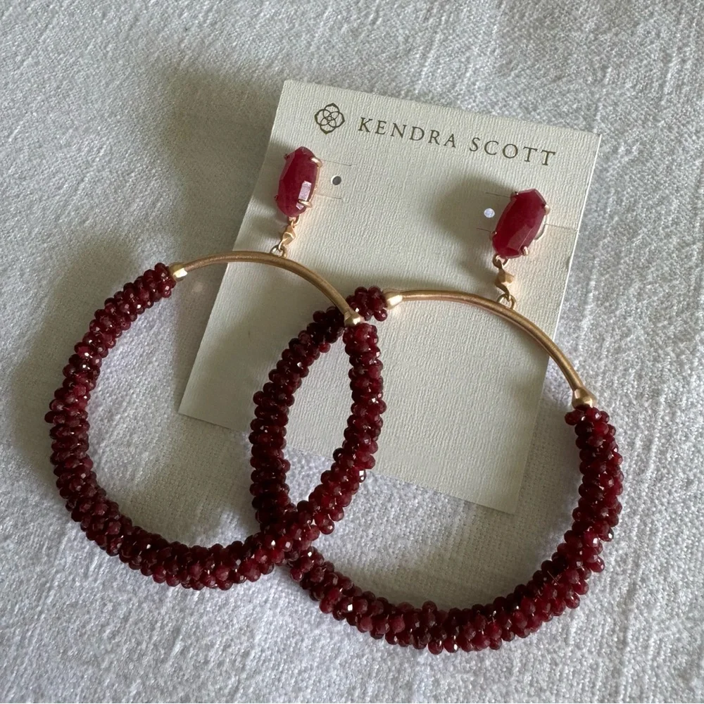 Kendra Scott Russel Beaded Hoop Earrings in red 14k Gold Plated
